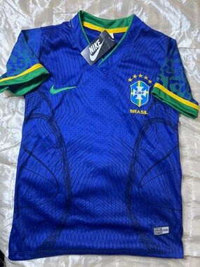 Kids Blue Short-Sleeve Athletic Jersey with Green & Yellow Trim